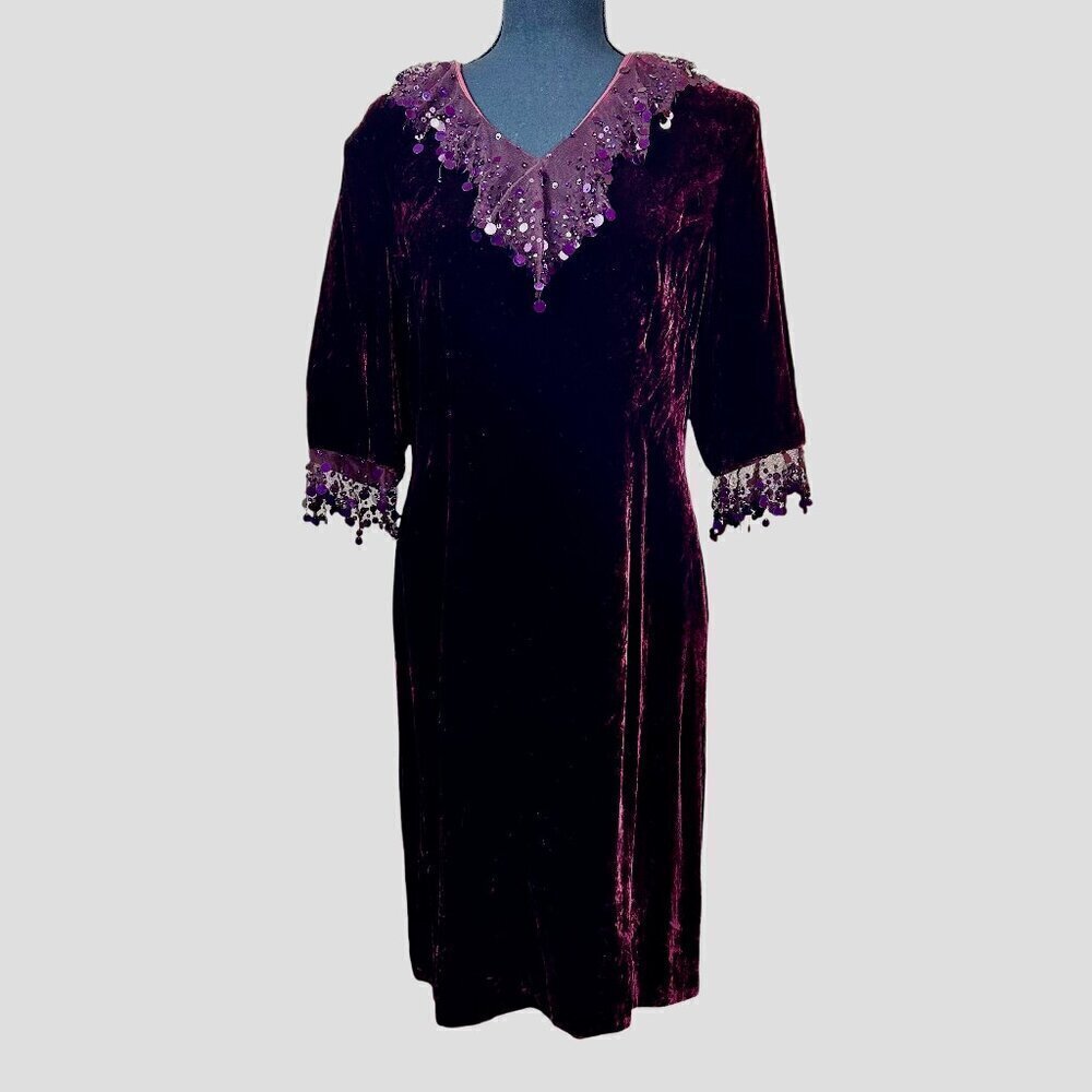 Loranzo Burgundy Velvet Holiday Sparkle Whimsigoth Dress Size EU 42 US 6